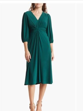 Vince Camuto Hunter GreenTwist-Front Long Sleeve Midi Dress NWT